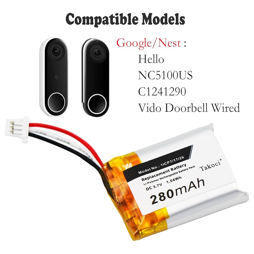 Amazon.com: TAWUZUOR Replacement Nest Doorbell Battery for